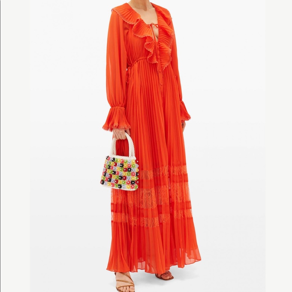 Lace trimmed Pleated Chiffon self portrait maxi dress size 10